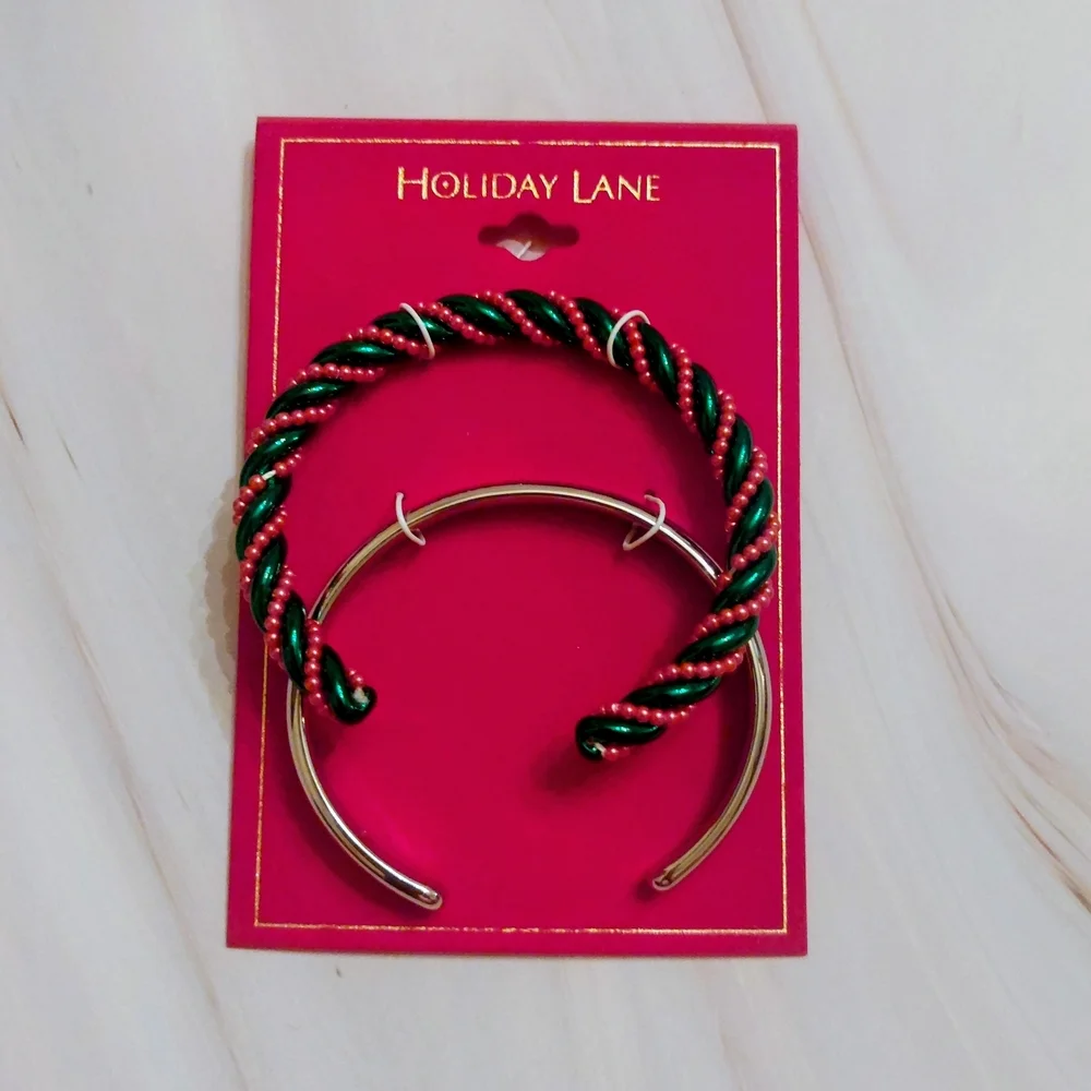 Holiday Lane Braclets Green & Red And Silver - Picture 3 of 4